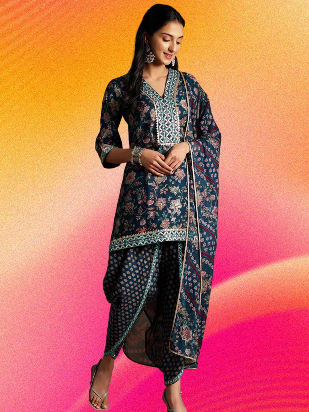 Floral Dhoti Salwar Suit Set