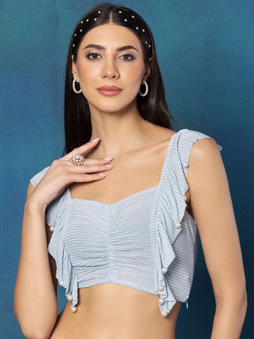 Ruffle Pearl Blouse Design