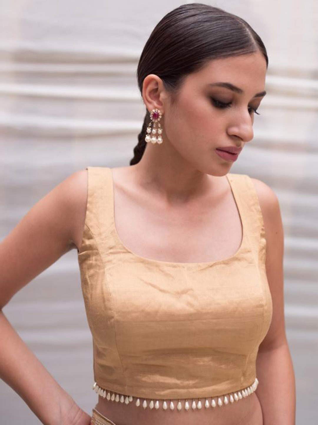 Silk Saree Pearl Blouse Design