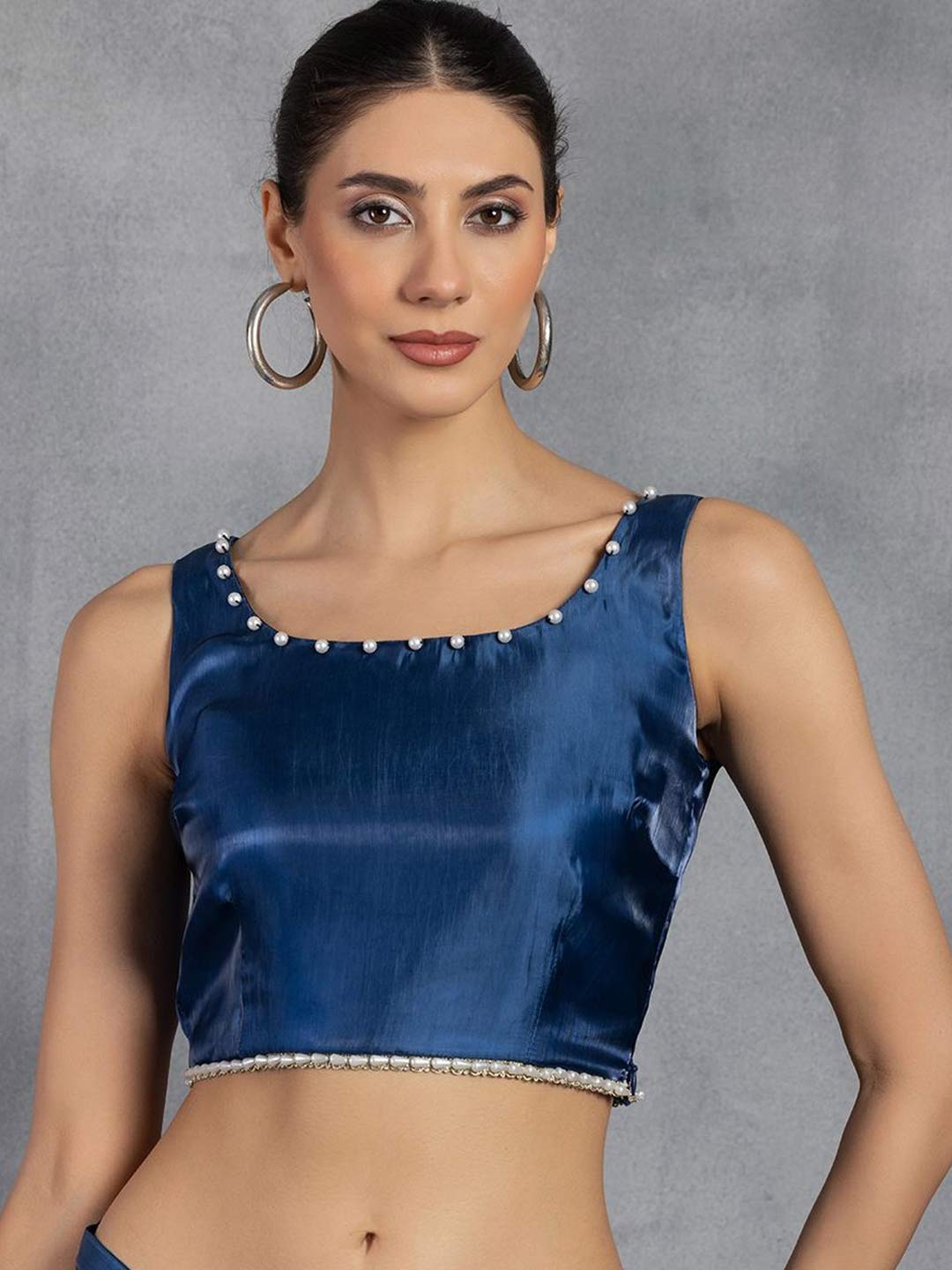 U Neck Pearl Blouse Design