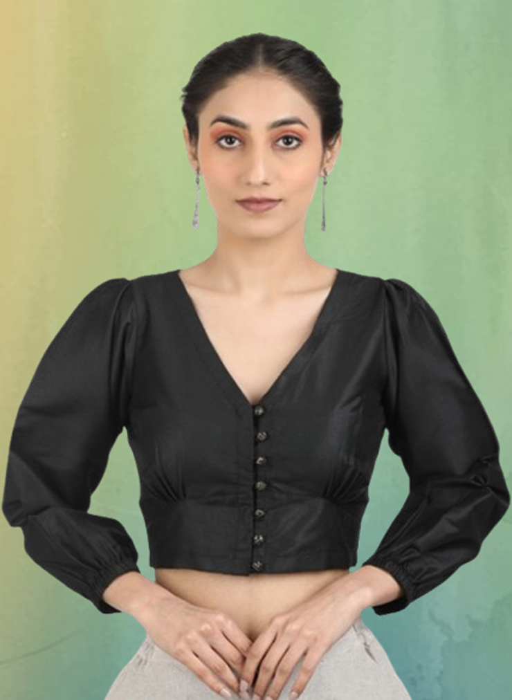 Puff Sleeve Black Full Sleeve Blouse Design