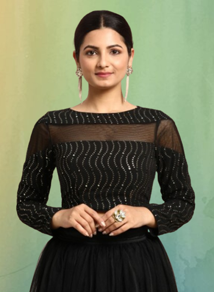 Sequin Black Full Sleeve Blouse Design
