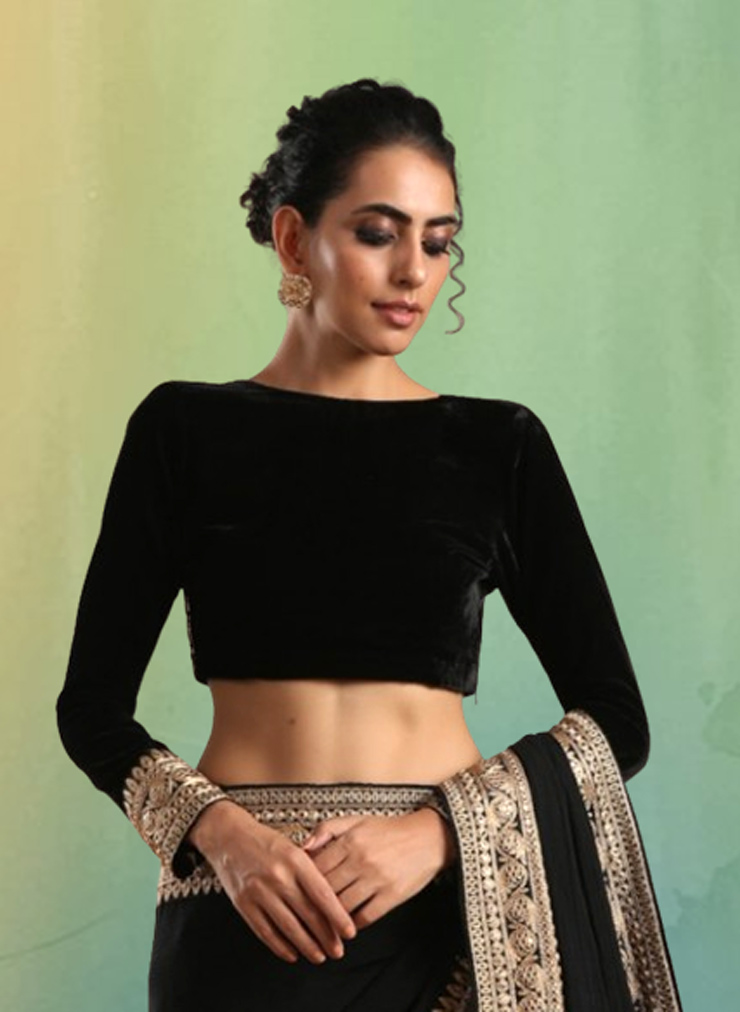 Velvet Black Full Sleeve Blouse Design