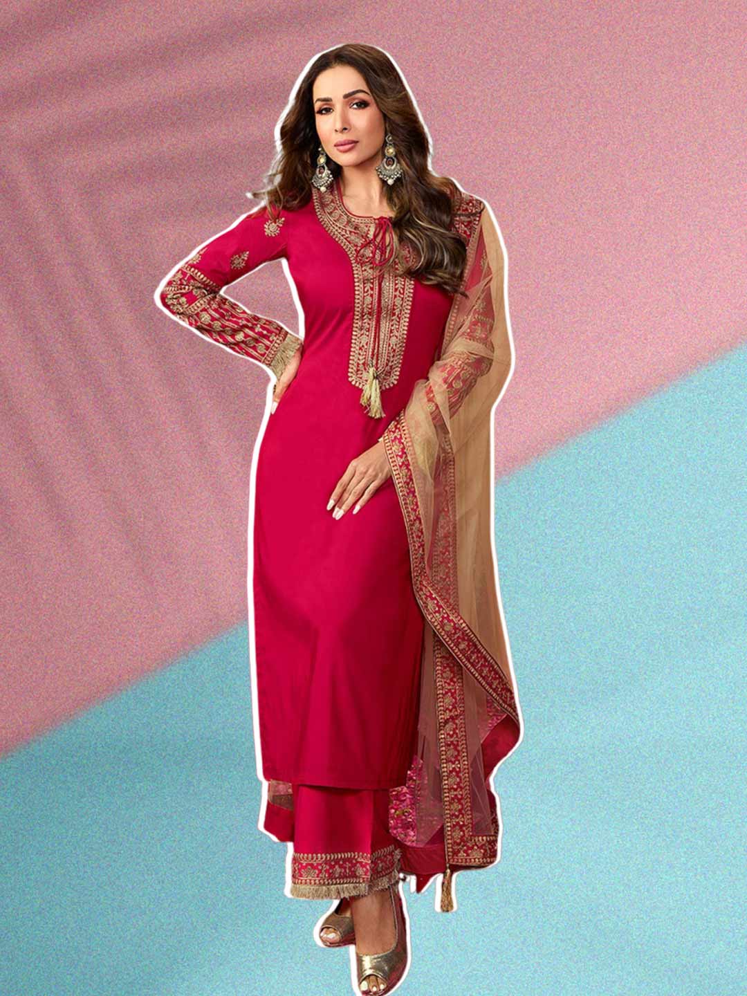 Magenta Full-Sleeve Silk Suit Design