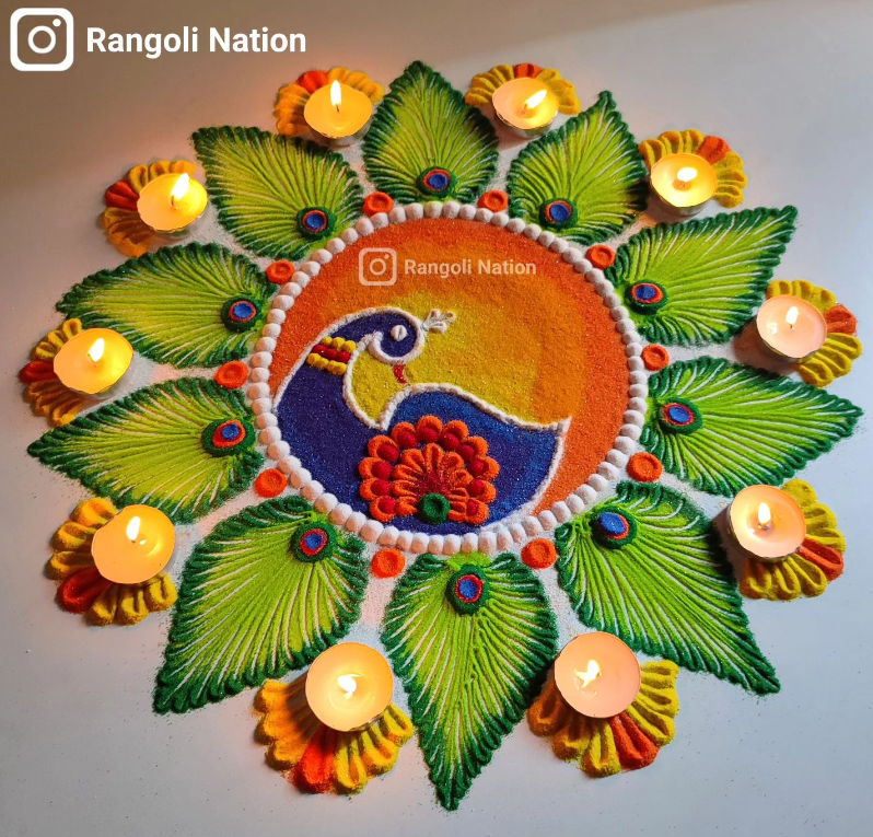 Peacock Diwali Rangoli Design