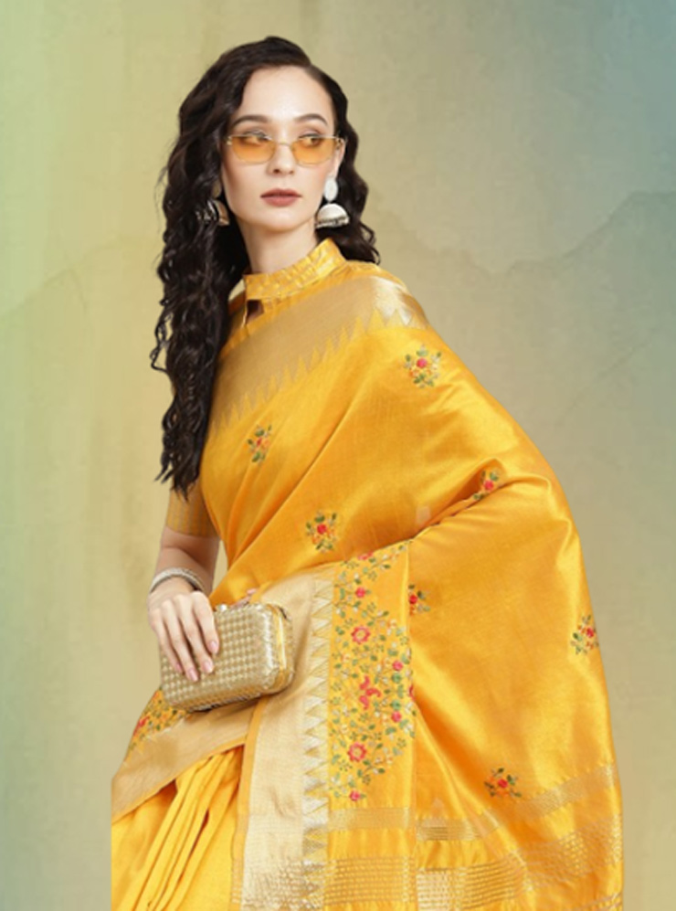 Cotton Silk Yellow Saree Design