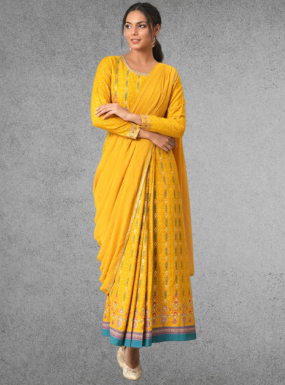 Belted Saree Haldi Dress