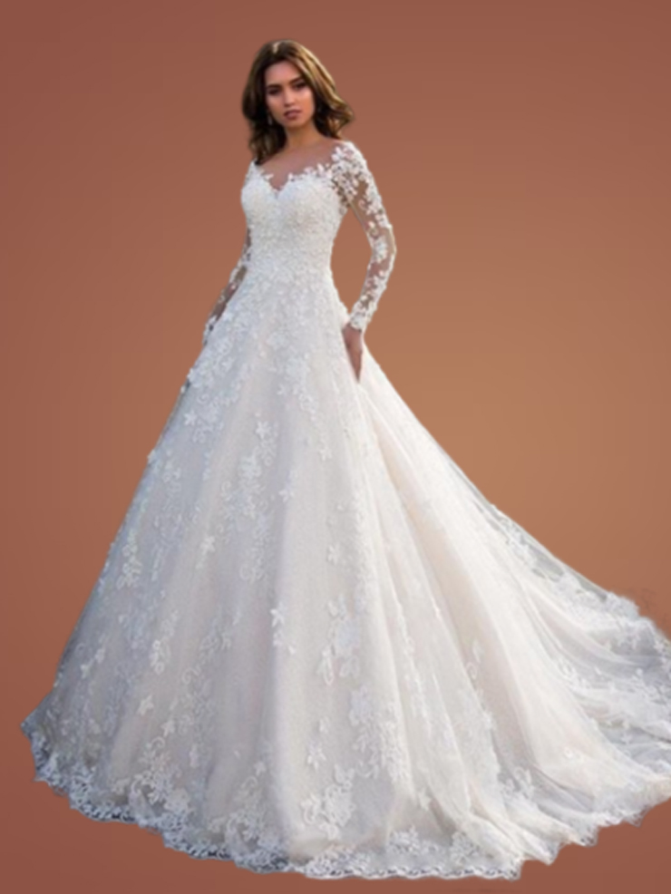 Floral A-Line Princess White Engagement Gown