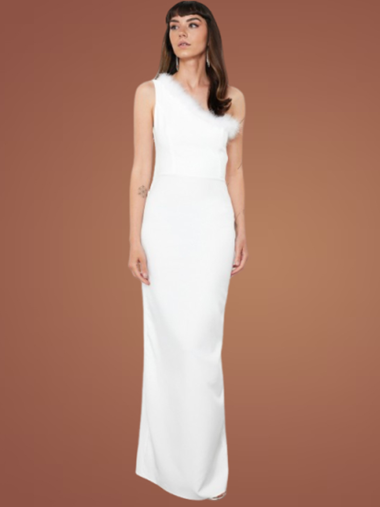 Fur Maxi Style White Engagement Gown