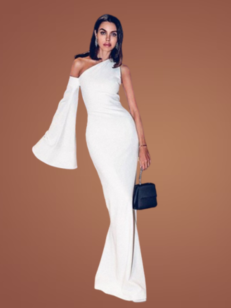 One-Shoulder Mermaid Style White Engagement Gown