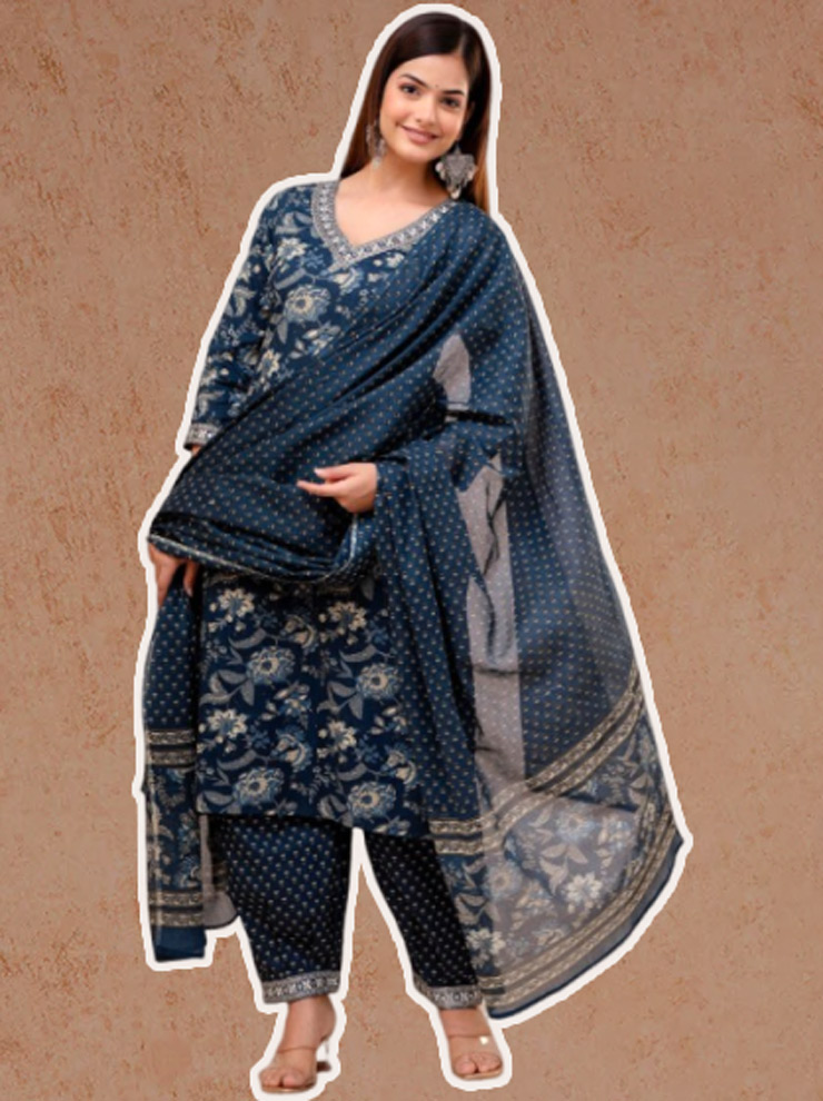 Navy Blue Floral Patiala Suit Design