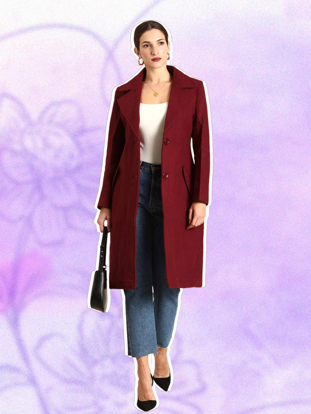 Dark Maroon Wool Long Coat Design