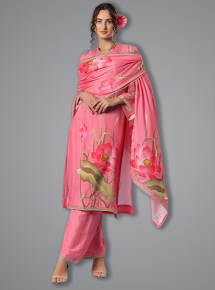 Floral Pure Silk Pakistani Suit Design