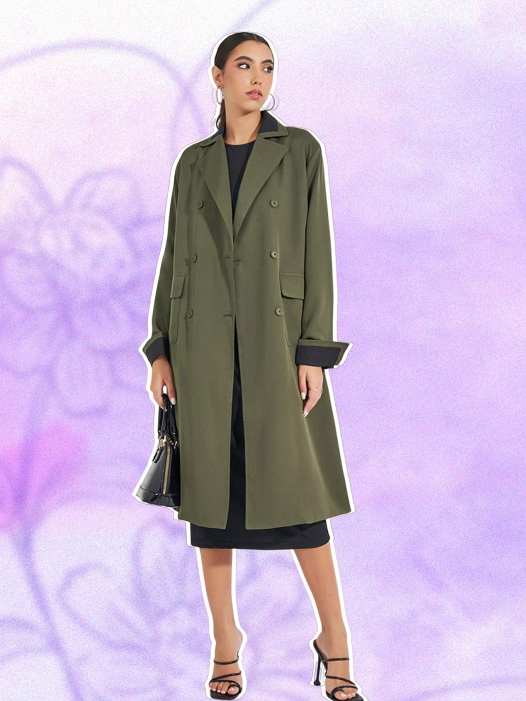 Olive Green Full Sleeves Long Coat Design