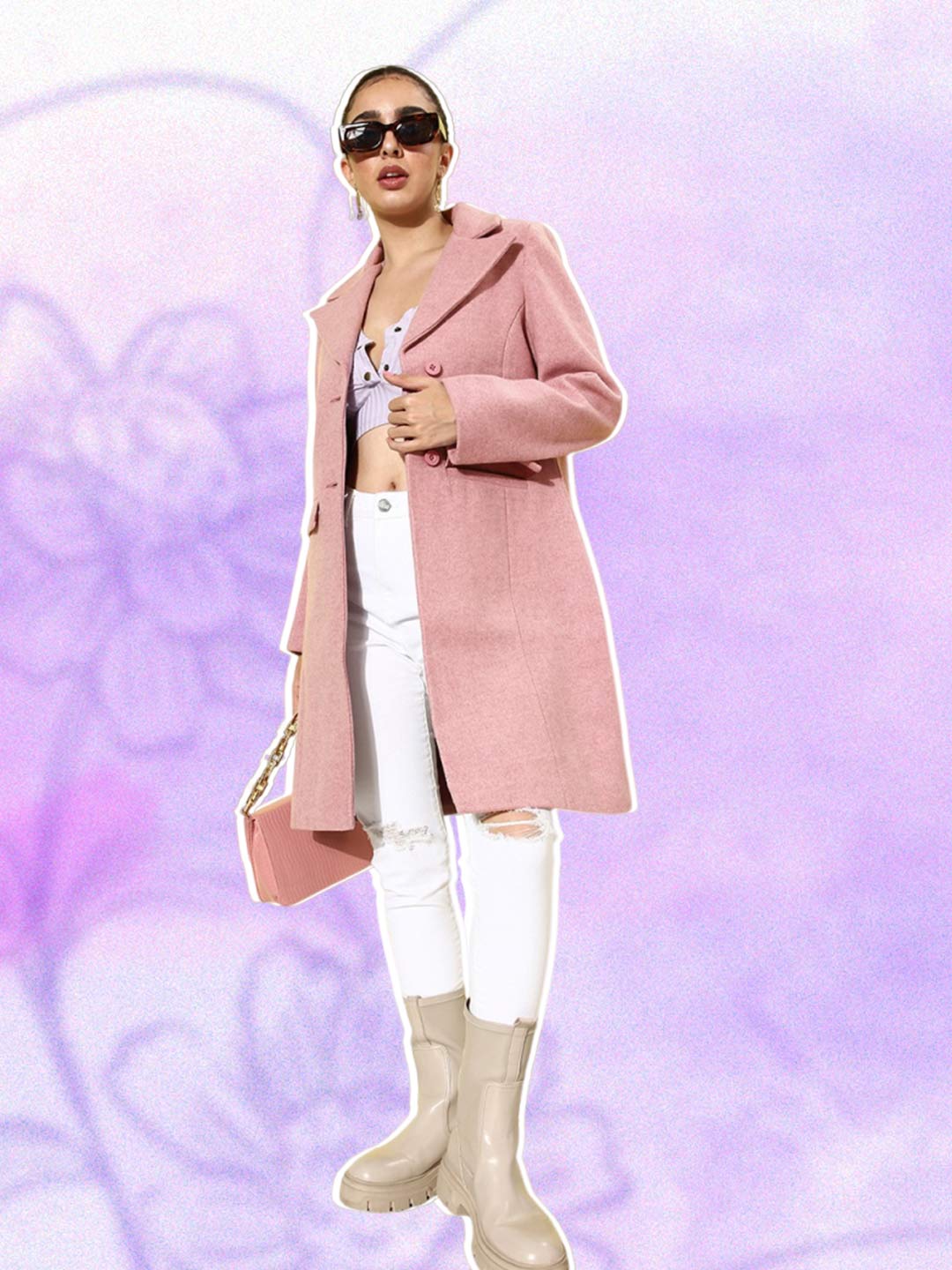 Pastel Pink Trench Long Coat Design
