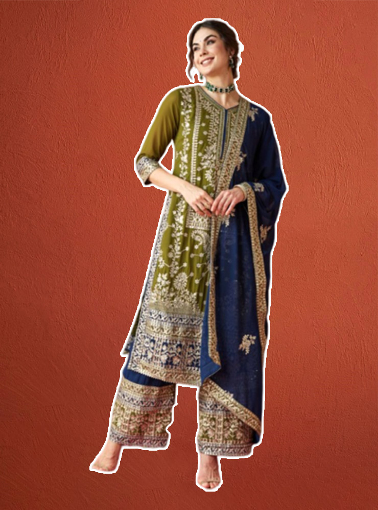 Olive Green Georgette Kurta Set
