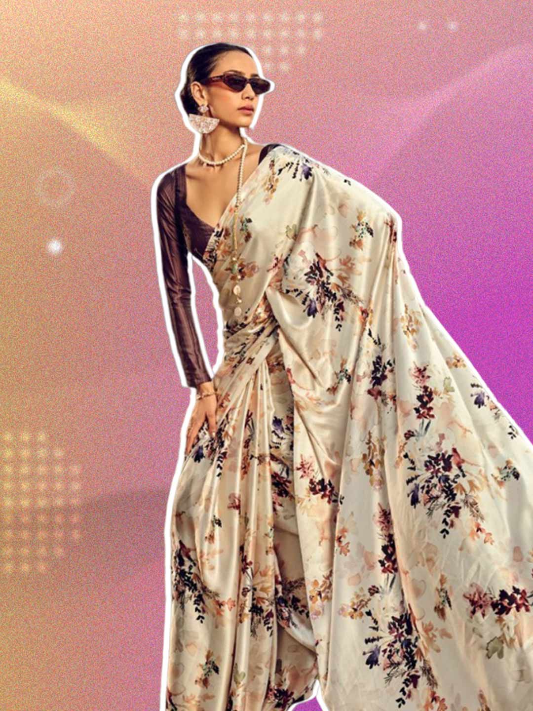 Dark Purple Contrast Blouse Design For White Saree