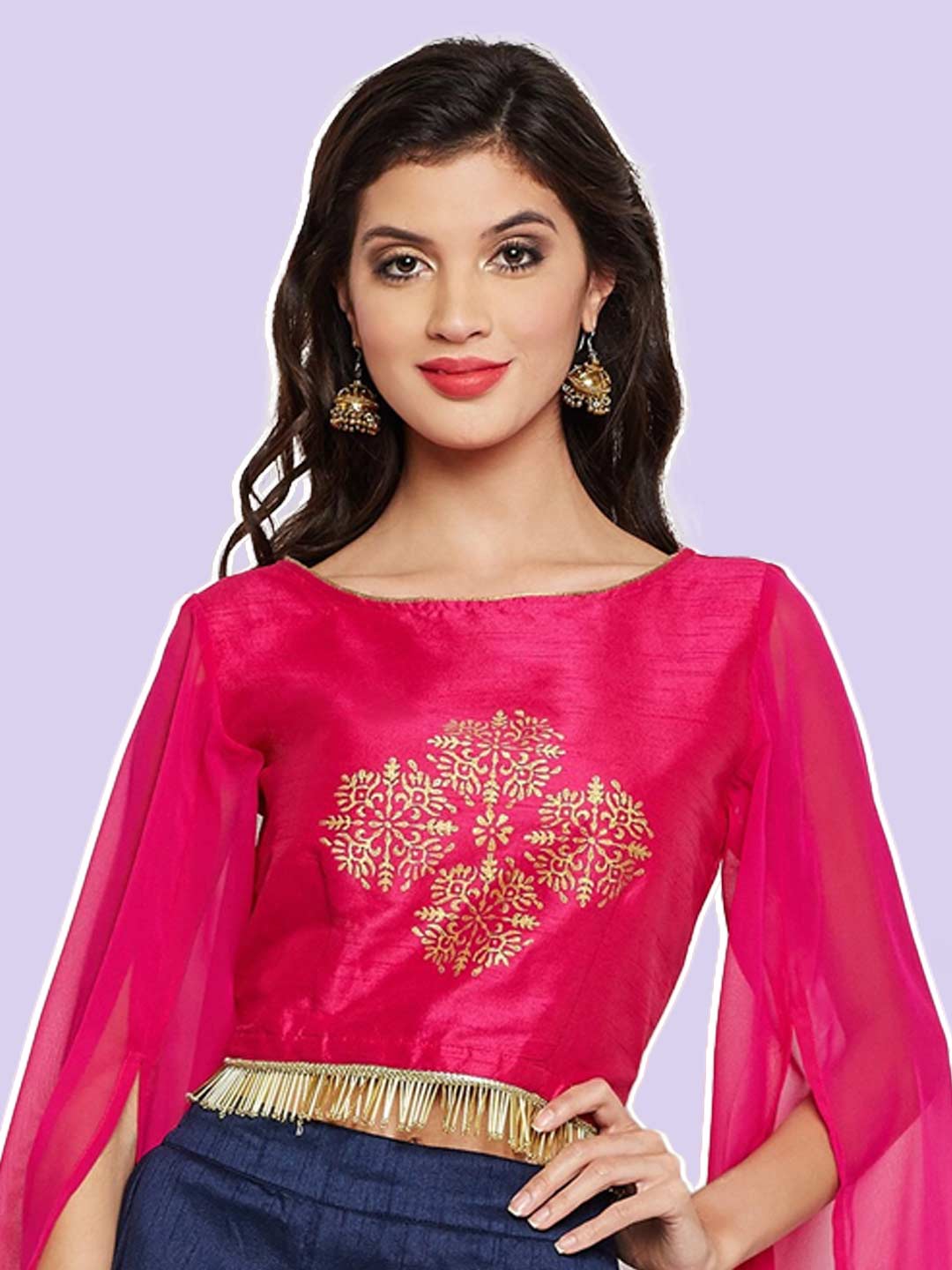 Cut-Out Silk Saree Full Sleeve Blouse Design