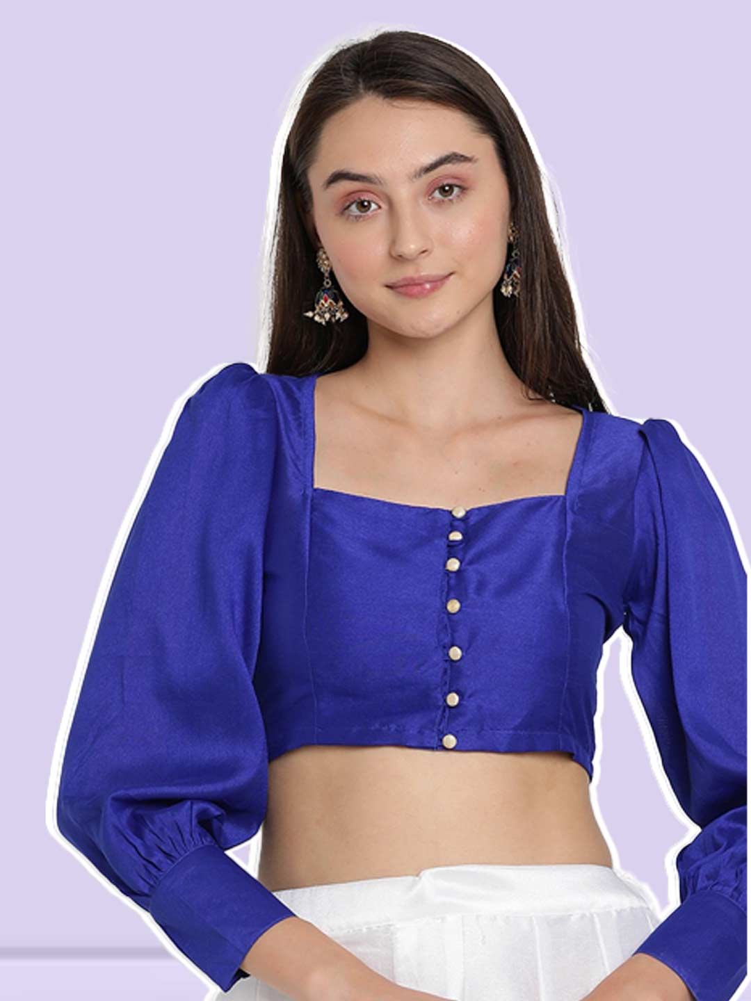 Front Buttoned Silk Saree Full Sleeve Blouse Design