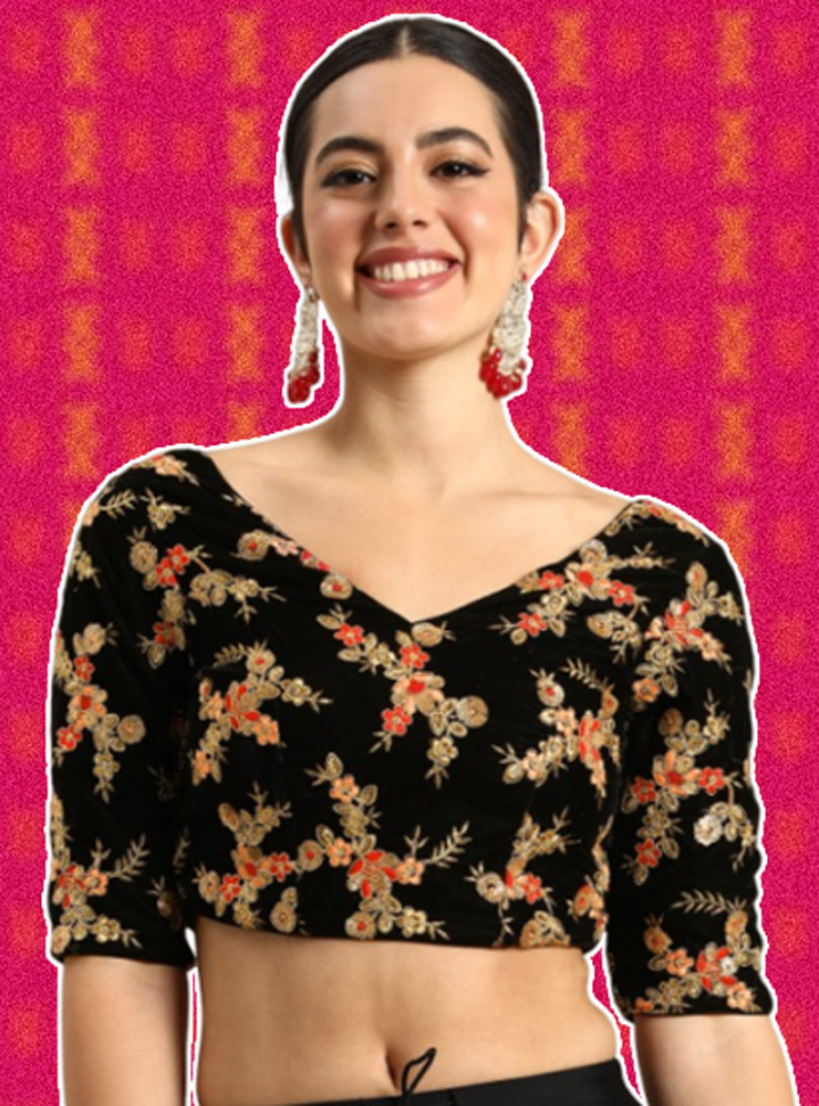 Embroidered Velvet Blouse Design