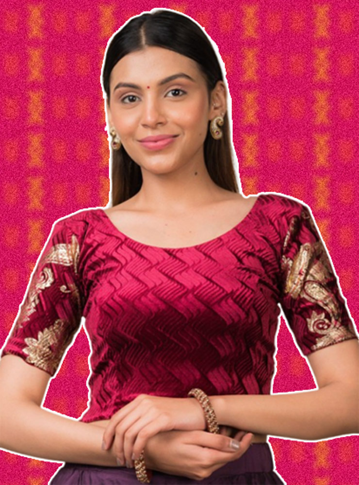Maroon Embellished Velvet Blouse Design