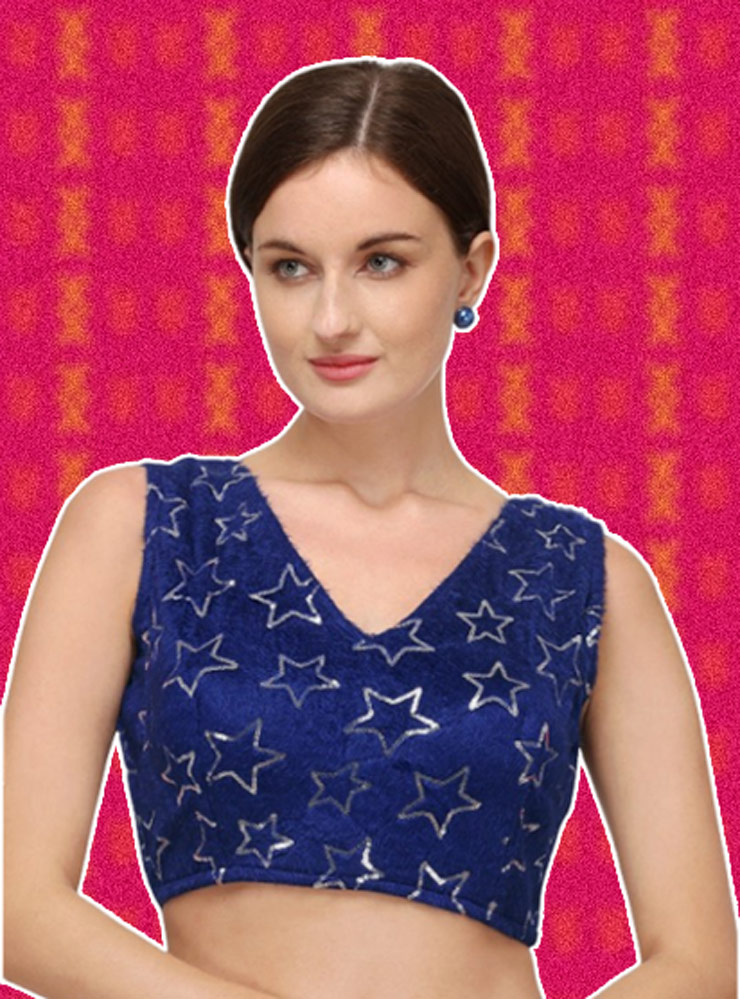 Sleeveless Embellished Velvet Blouse Design