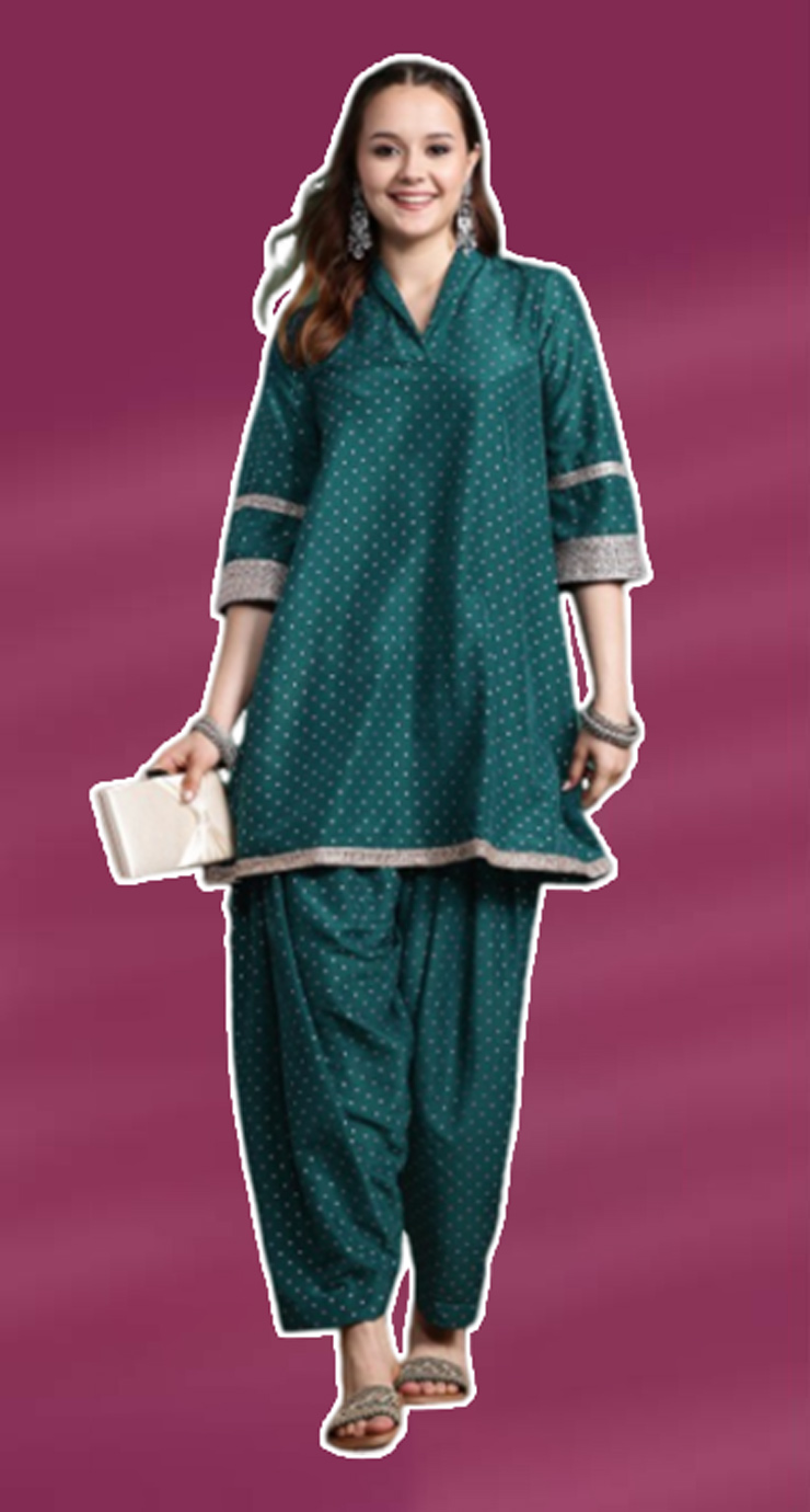 Foil Print Kurta Dhoti Style Salwar Suit