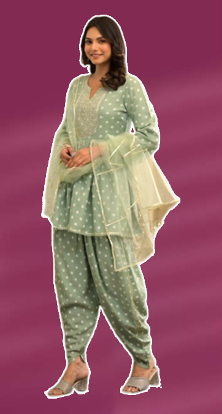 Peplum Kurti Dhoti Style Salwar Suit