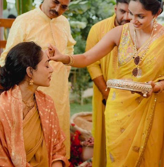 sobhita being blessed by sister