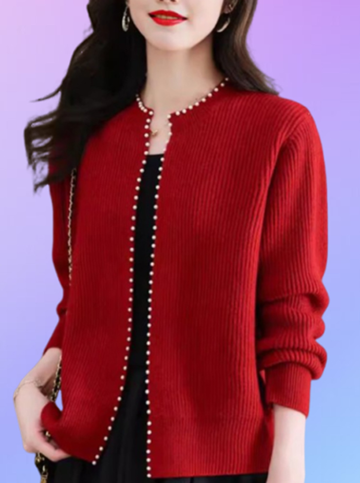 Red Ribbed Cardigan