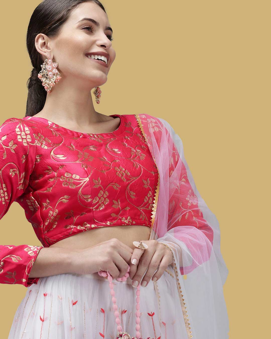 . Golden Embroidered Long Blouse Design