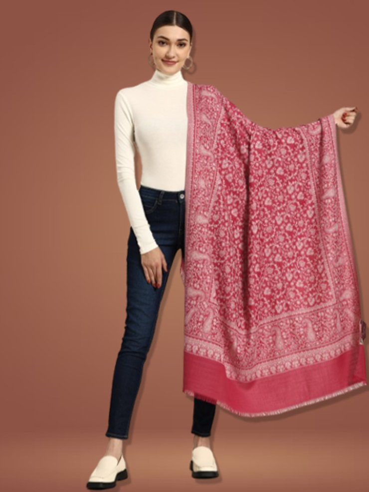 Pink And White Embroidered Kashmiri Shawl