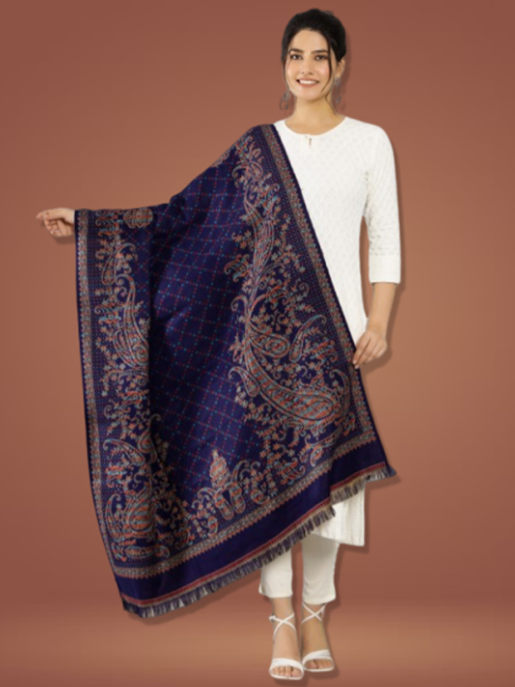 Royal Blue Woven Kani Kashmiri Shawl