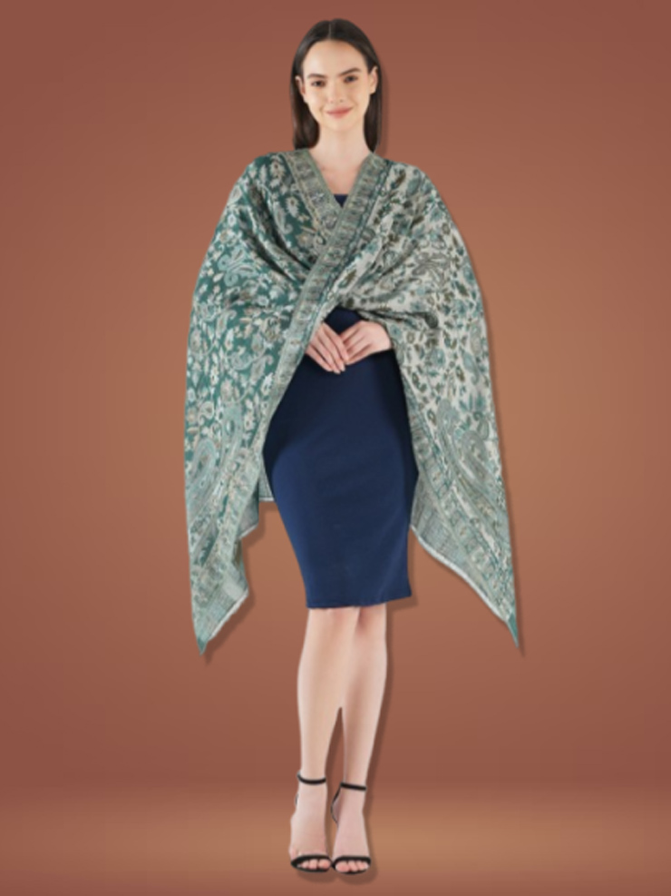 Sea Green Faux Pashmina Kashmiri Shawl