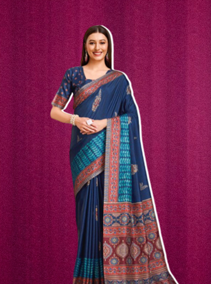 Blue Ethnic Motifs Sambalpuri Pata Saree