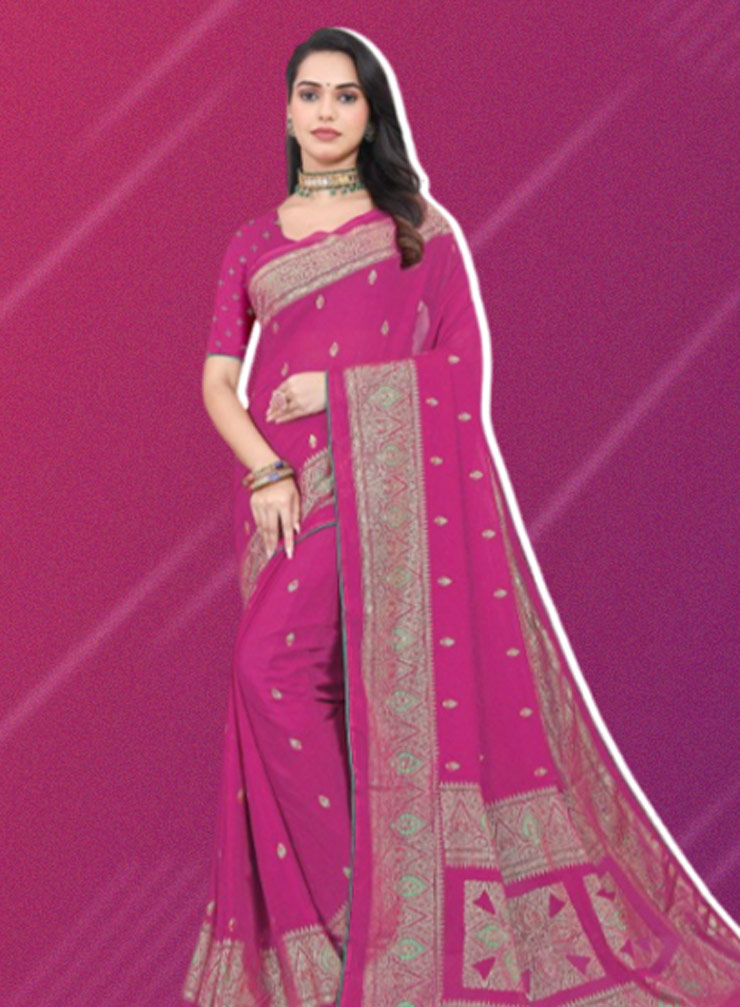 Ethnic Motif Embroidered Pashmina Saree Design