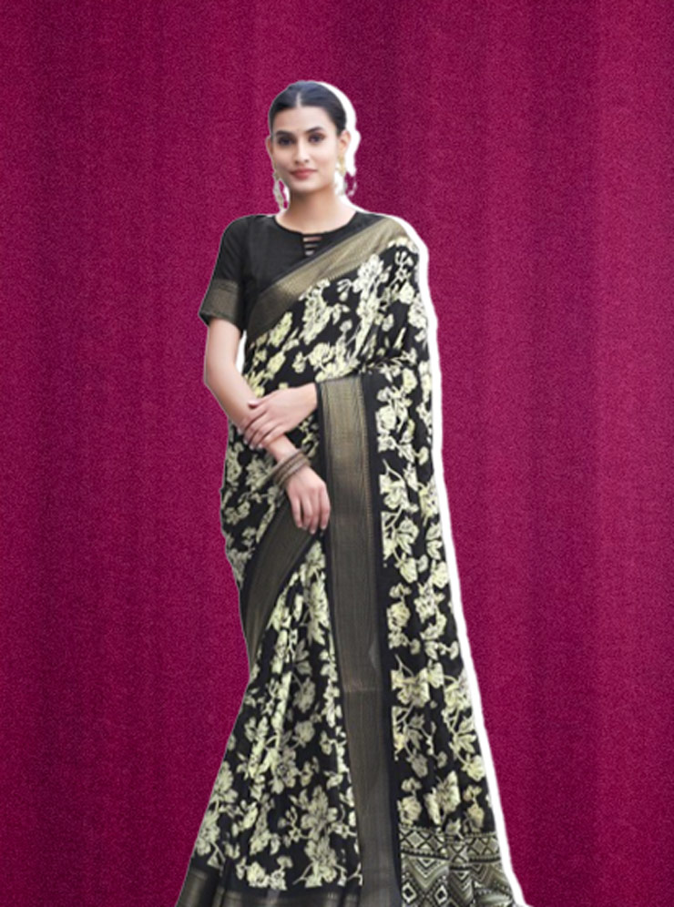 Floral Printed Zari Sambalpuri Pata Saree