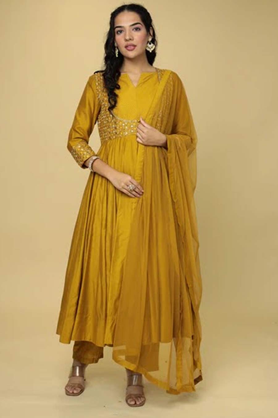 Mustard Anarkali Suit Design