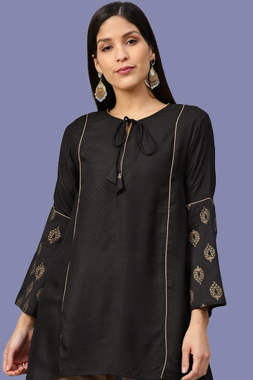 Ribbon Tied Suit Neck Design For Women With Heavy Bust