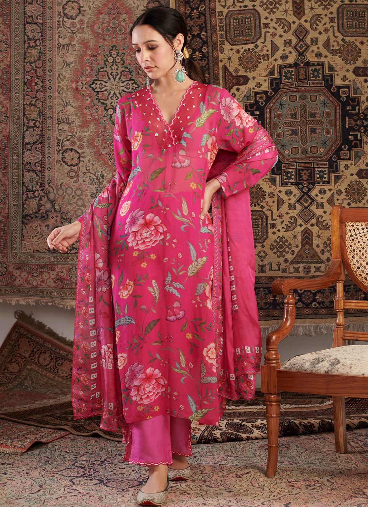 Pink Embroidered Suit Design