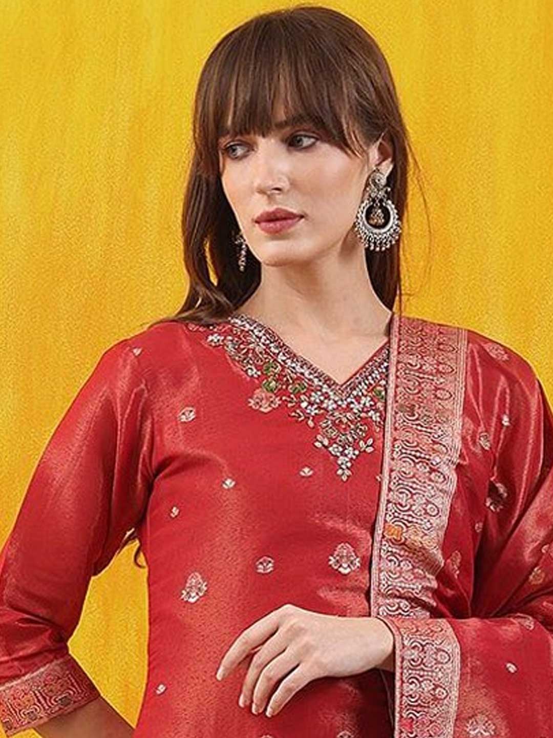 Embroidered V-Neck Banarasi Suit Design