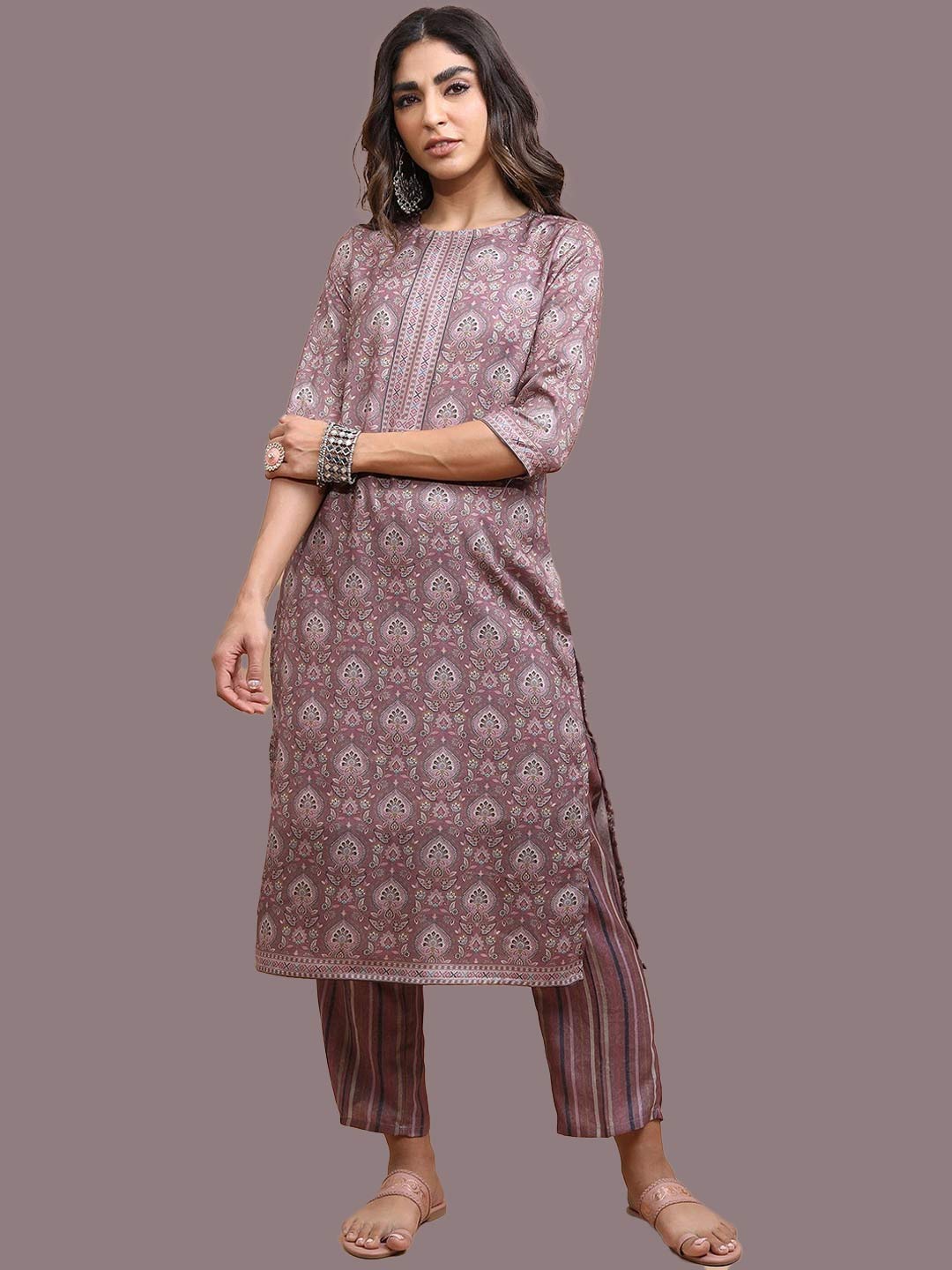 Mauve Printed Pashmina Kashmiri Suit
