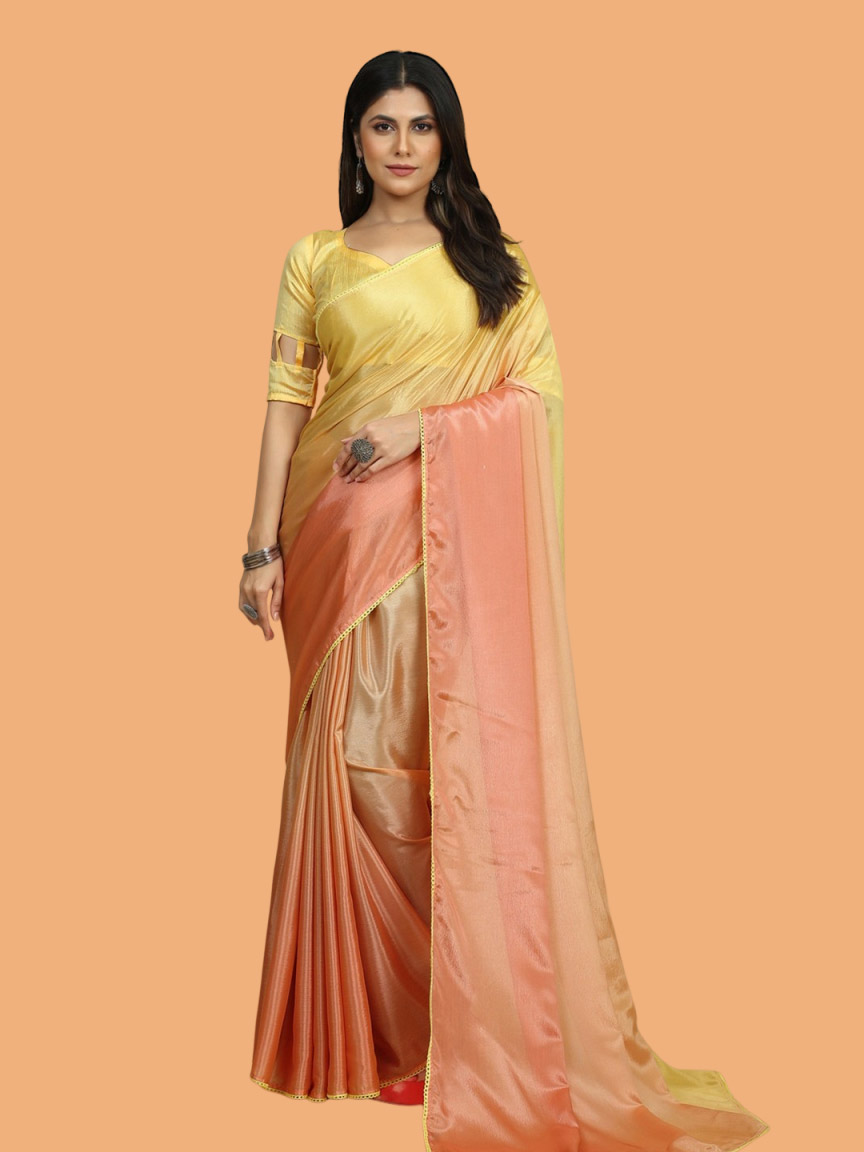 Ombre Yellow And Pink Pastel Saree Design