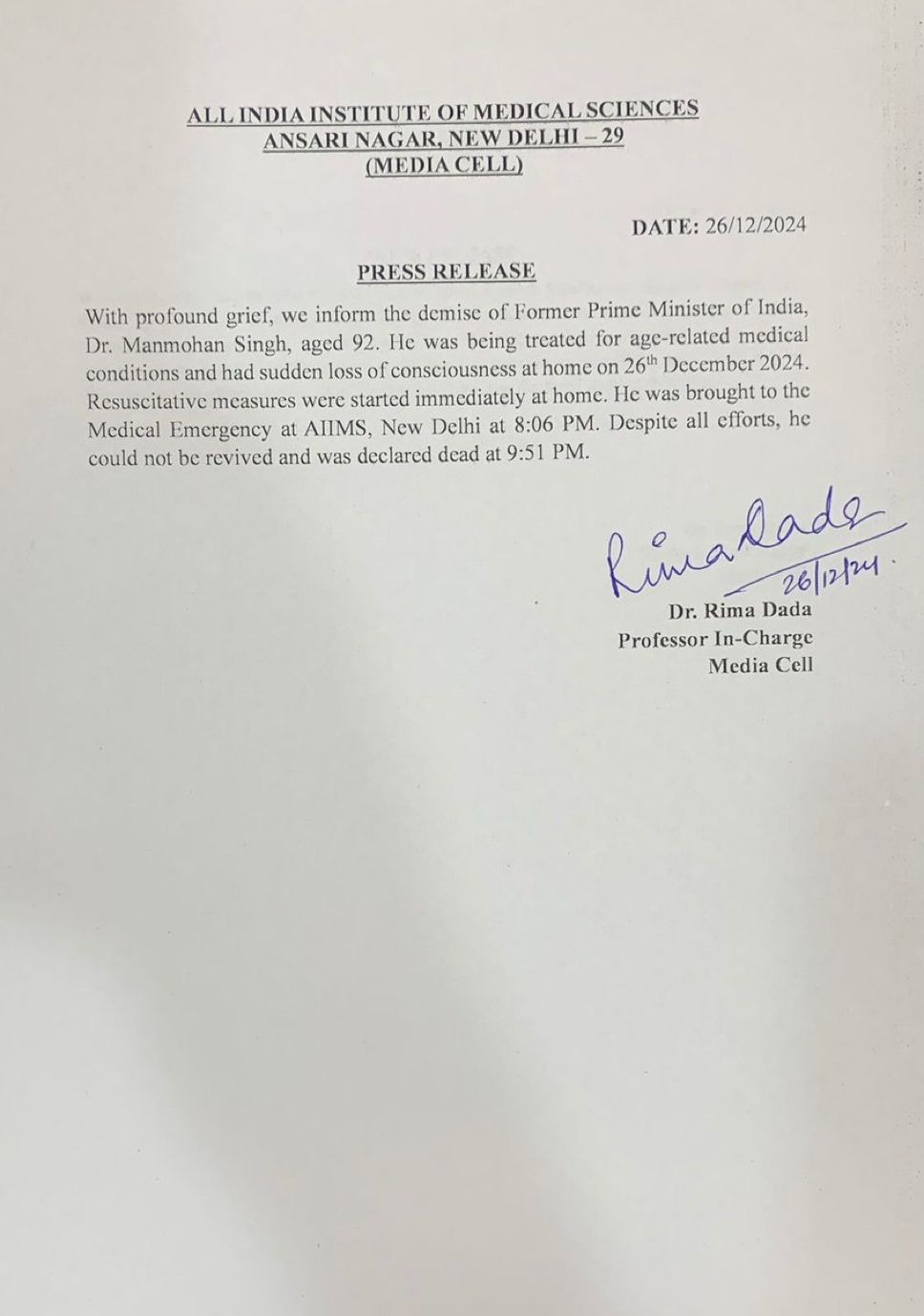 Manmohan Singh Passes Away At 92