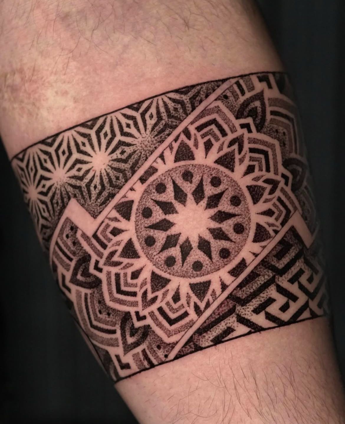 Geometry Dot-work Mandala Band Tattoo Design