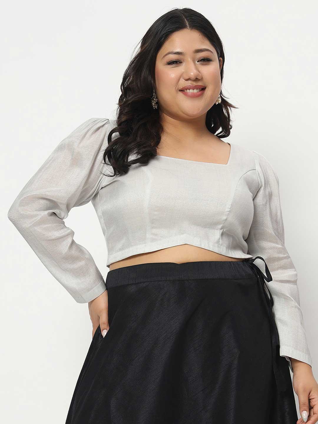 White Pure Cotton Square Neck Full Sleeve Blouse Design