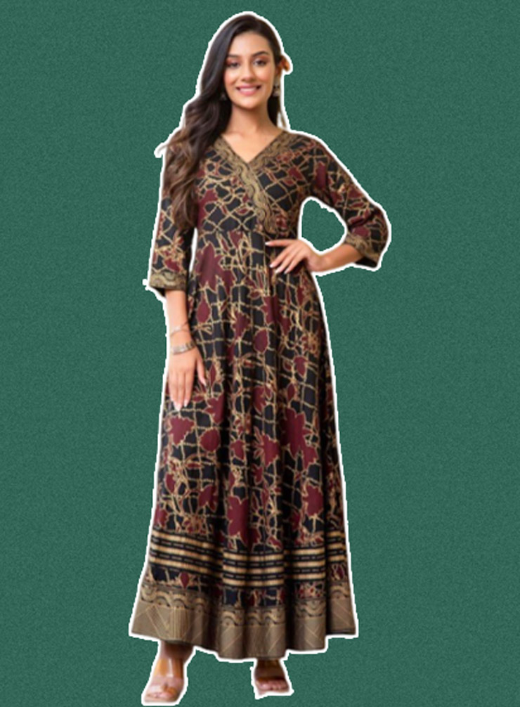 Floral Printed V-Neck Regular Sleeves Anarkali Angrakha Suit Design