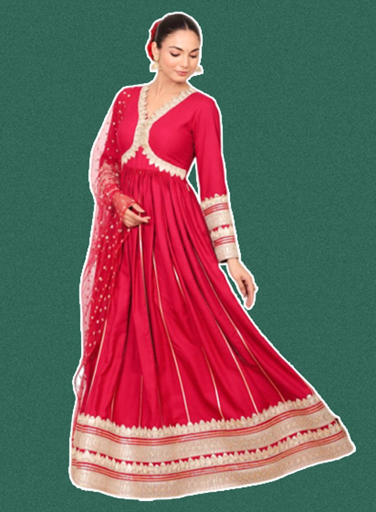 Pink Long Sleeves V-Neck Anarkali Suit Design