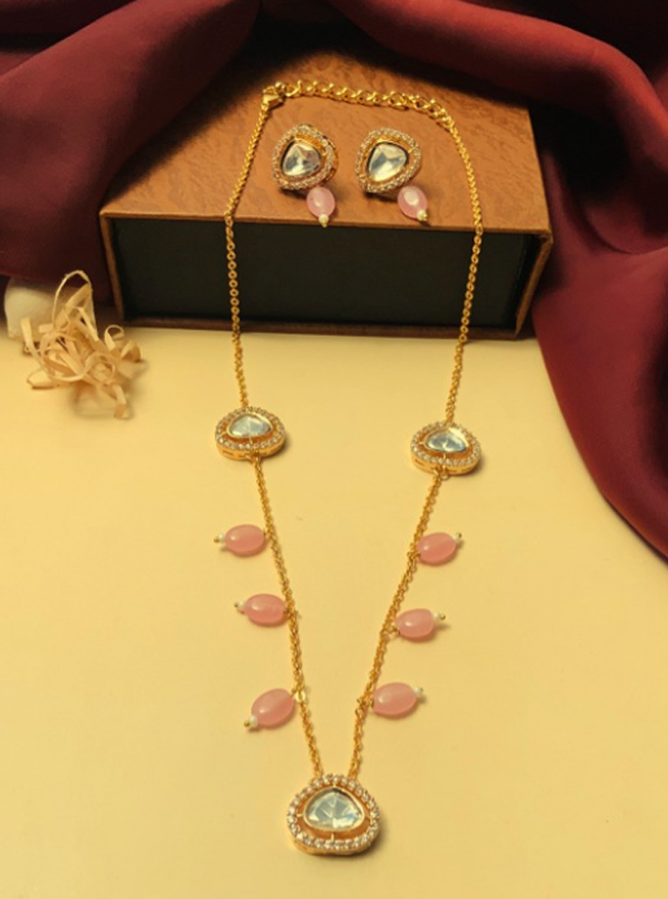 Pink Stone Embellished Polki Set Design
