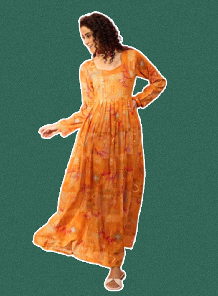 Floral Printed Square Neck Long Sleeves Empire Pure Cotton Anarkali Suit Design